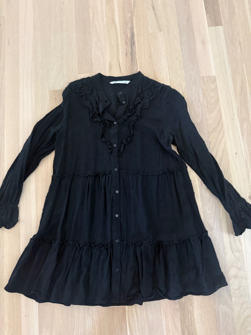 Zara Black Ruffled Button-Front Mini Dress
